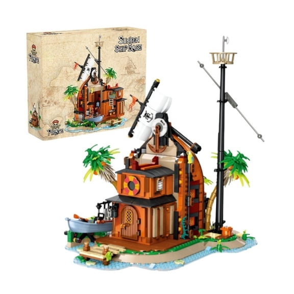 BrixVibe Pirate Shipwreck Block Model Building Set Compatible with Lego Island Pirates Ship Collection Decor for Boys Girls 1035 pcs