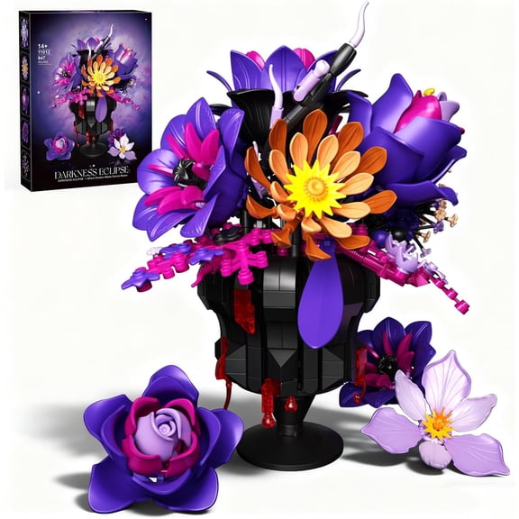 BrixVibe Purple Flower Building Set with Vase Compatible with Lego Botanicals Gothic Collection Home Decor for Adults Women 947pcs