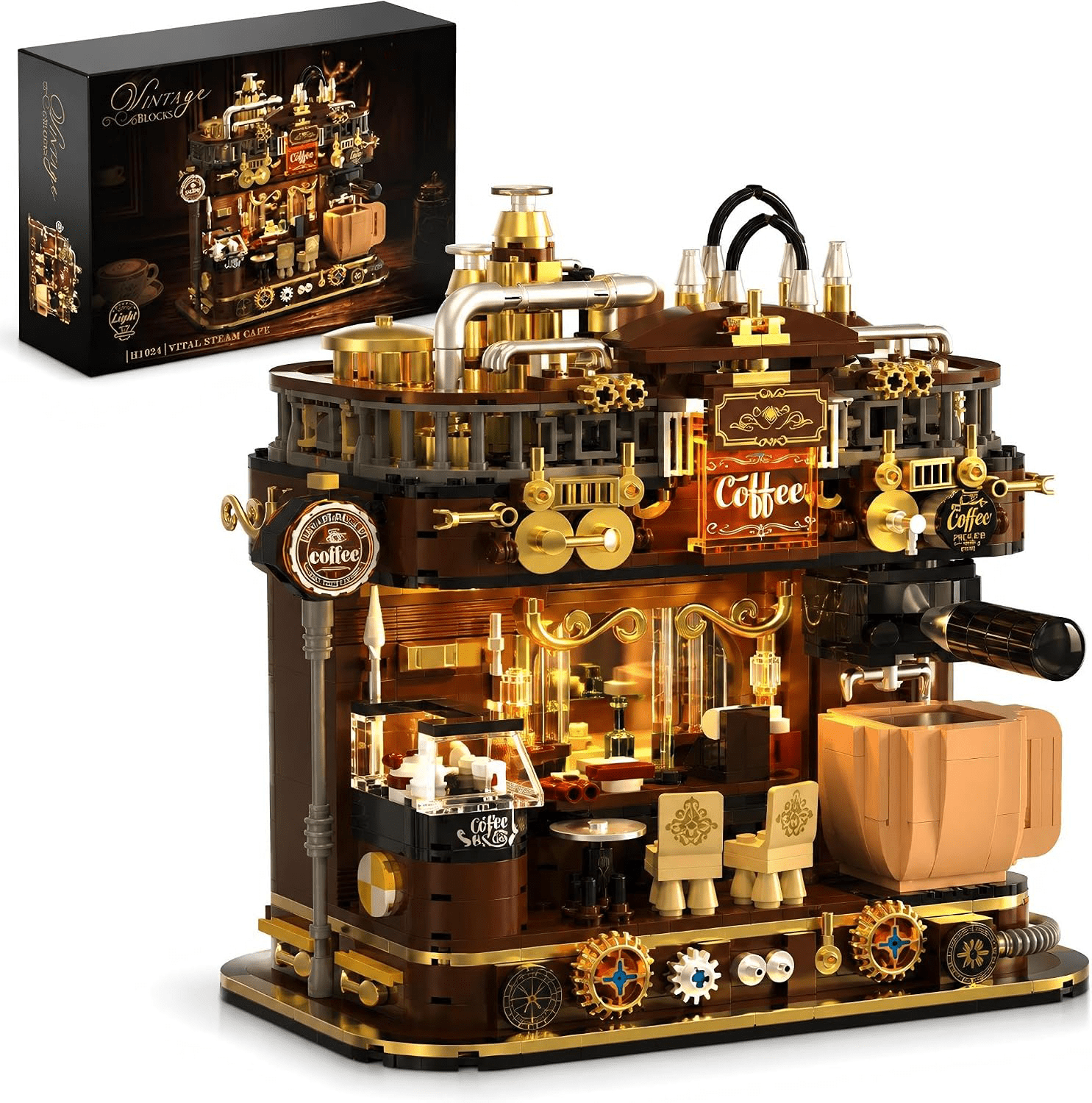 BrixVibe Retro Steampunk Coffee Machine Building Sets Compatible With ...