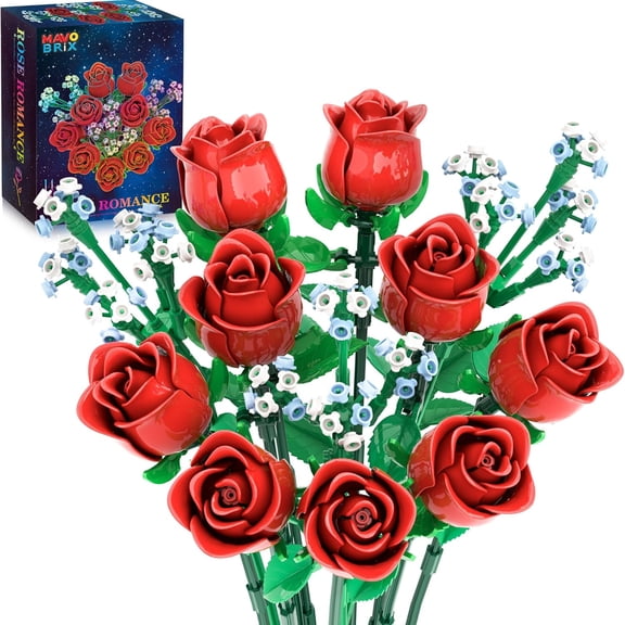 BrixVibe Rose Flower Bouquet Building Set Compatible with Lego Flower Anniversary Gifts for Her Kits for Adults