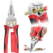 BrixVibe Seese 8 In 1 Wire Stripper Hvac Tool Pliers Voltage Tester Heavy Duty 12-250v Ac/Dc for Cable Electrico Red