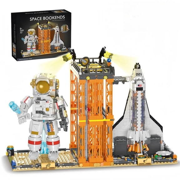 BrixVibe Space Rocket Astronaut BookendsBuilding Set with LED Compatible with Lego Aerospace STEM Educational Creative Kit