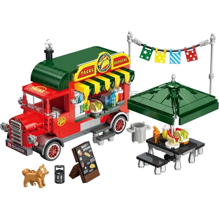 BrixVibe Taco Food Truck Building Block Set with Movable Parts & Accessories Compatible with Lego Camper City Holiday Model 615pcs