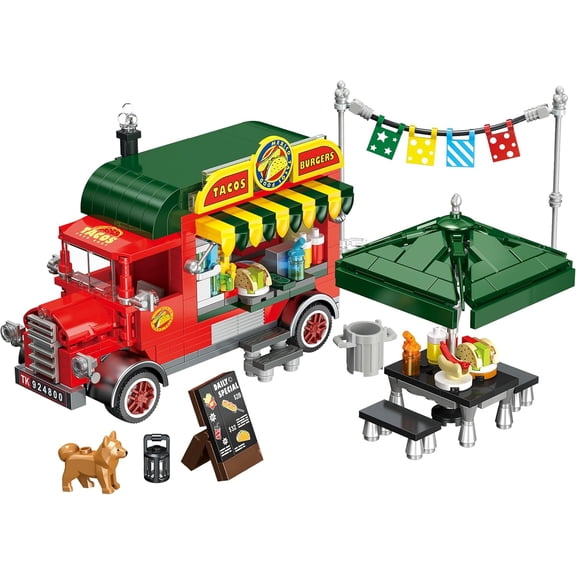 BrixVibe Taco Food Truck Building Block Set with Movable Parts & Accessories Compatible with Lego Camper City Holiday Model 615pcs