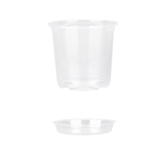 Brixlen Clear Plastic Nursery Plant Pots with Drainage Holes and Saucers, Transparent Seed Starting Pots for Propagation Seedling Growing
