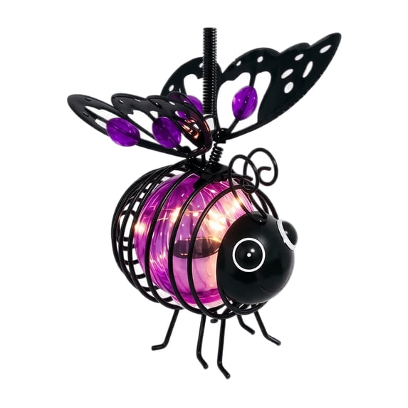 Brixlen Light purple Solar Wrought Iron Bee Hanging Light, Waterproof LED Garden Ornament Lamp, Solar Powered Hanging Decor for Yard Patio Porch Tree Outdoor Decorations
