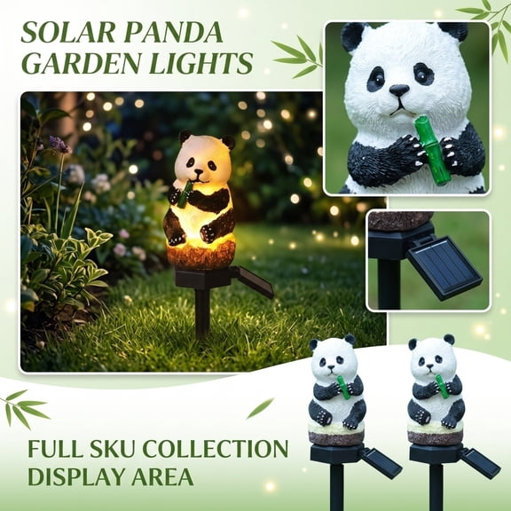 Brixlen Solar Panda Garden Stake Light, Resin Outdoor LED Landscape Lamp with Light Sensor, Animal Figurine Ground Lighting Decor for Yard Lawn Flower Bed, Patio Holiday Decoration Gift