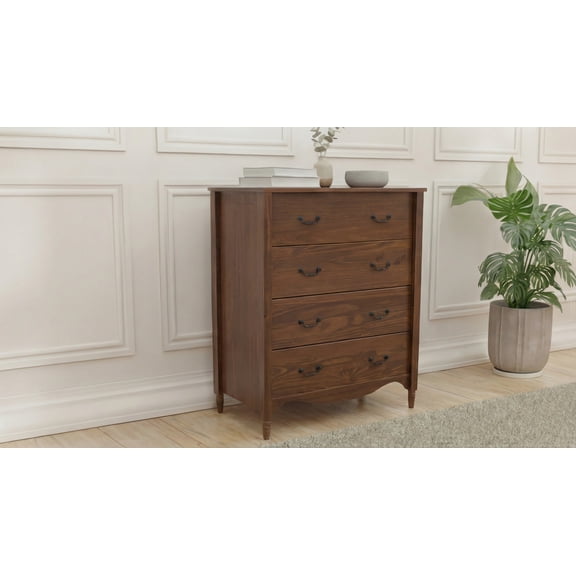 Brixton Solid Wood 4-Drawer Chest Walnut - for Adults and Teens