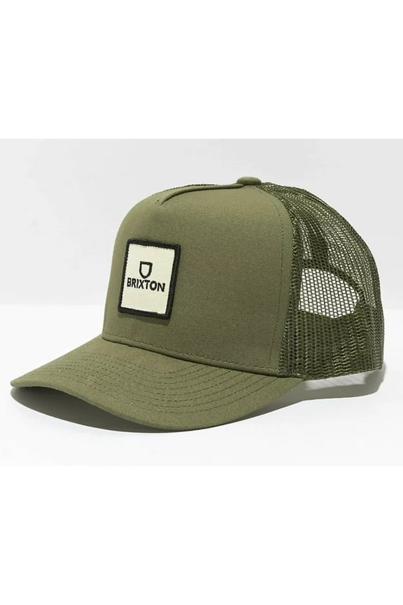Men's Trucker Hat Alpha Block Netplus MP Embroidered Patch Cap in Olive
