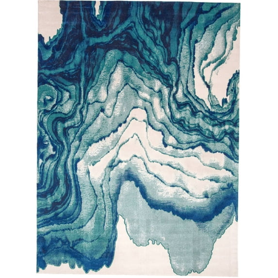 Brixton Modern Watercolor, Blue/Ivory/Green, 5' x 8' Area Rug