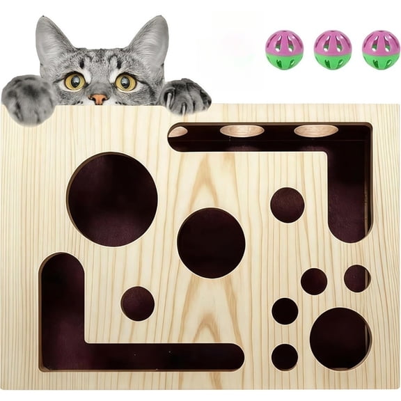 Brixvibe Nail File Box for Cats Scratch Interactive Soft Felt Puzzle Maze Enrichment Toy with Bell Ball & Sandpaper for Indoor