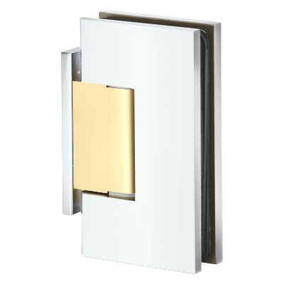 Brixwell H-MGTW-OP-CB Maxum Series Glass To Wall Mount Shower Door Hinge With Offset Back Plate Polished Chrome W/Brass Accents
