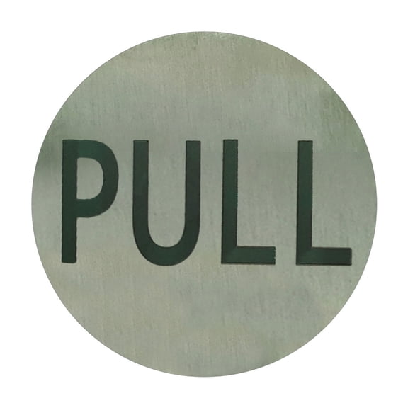 Brixwell Round Pull Door Sign, Brushed Stainless Finish, Commercial Signage