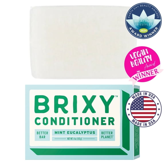 BRIXY Conditioner Bar for Hydration & Softness, All Hair Types, pH Balanced & Safe for Color Treated Hair, Vegan & Plastic-Free (1 Count, 4 oz) - Mint Eucalyptus