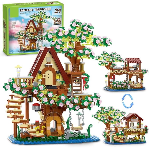 Brixzonecho 3 in 1 Cherry Blossom Treehouse Building Set Compatible with Lego Flower Architecture Collectible Model for Adult Home Office Decor