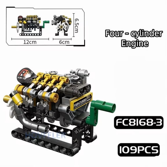 Brixzonecho Four-Cylinder Engine Building Set Compatible with Lego Educational Mechanical Model for Adult Home Office Decor