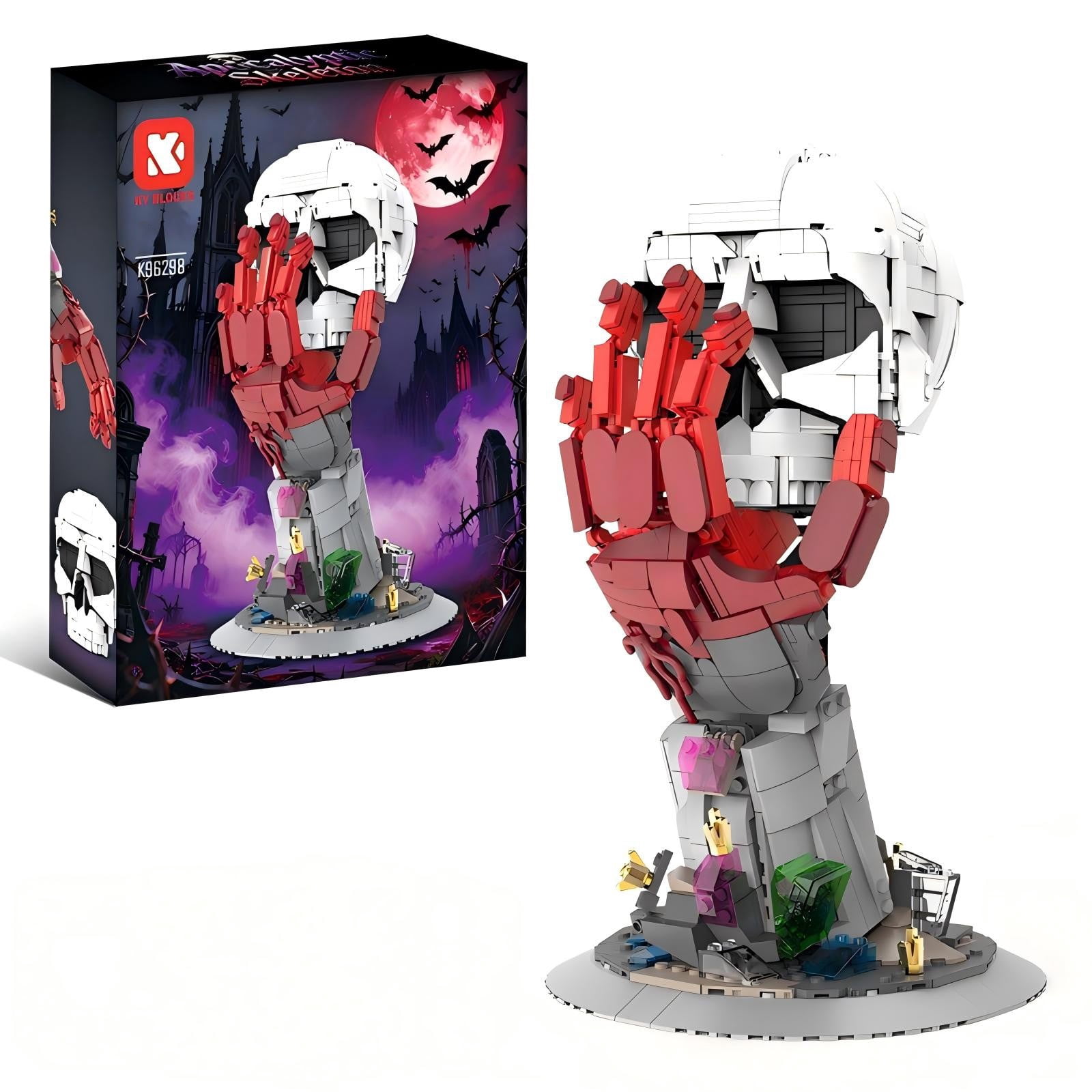 Brixzonecho Gothic Skull Skeleton Hand Crystal Ruins Brick Set, Dark ...