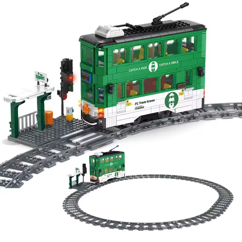 Brixzonecho Hong Kong Tram Building Set City Electric Rail Compatible with Lego Vehicle Model for Adult Home Office Decor