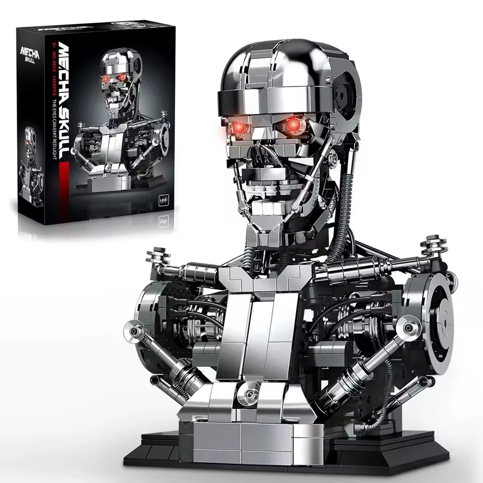 Brixzonecho Mecha Skull Skeleton Robot Building Set with LED Compatible with Lego Machine Science Model for Adult Home Office Decor