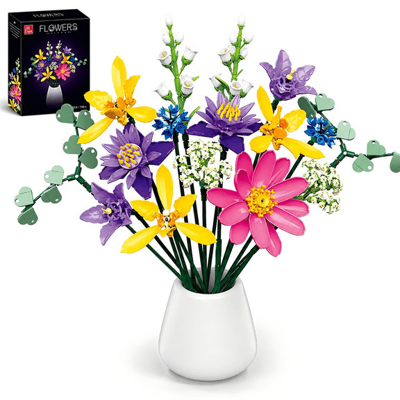 Brixzonecho Purple Rose Flowers Building Set Compatible with Lego Flower Botanical Collection Home Decor for Women 624 pcs