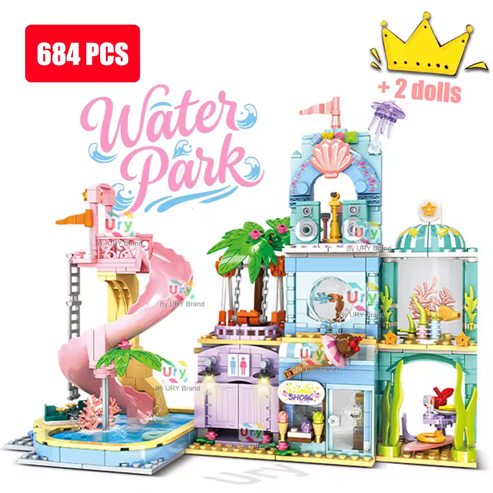 Brixzonecho Seaside Carnival Castle Building Set Compatible with Lego Water Party Amusement Park Dream Beach Villa for Adults