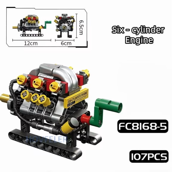 Brixzonecho Six-Cylinder Engine Building Set Compatible with Lego Educational Mechanical Model for Adult Home Office Decor