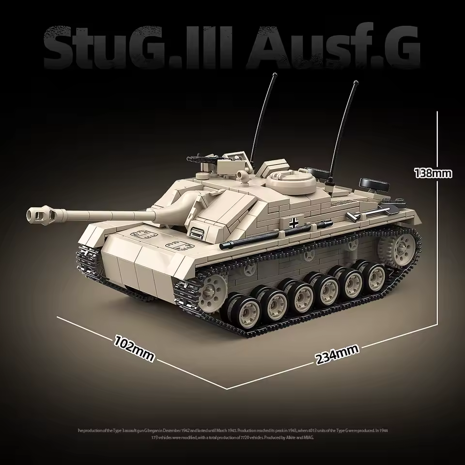Brixzonecho StuG III Ausf G Building Set WW2 Military Compatible with Lego Vehicle Model for Adult Home Office Decor