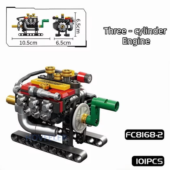 Brixzonecho Three-Cylinder Engine Building Set Compatible with Lego Educational Mechanical Model for Adult Home Office Decor
