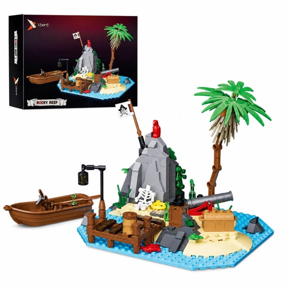 Brixzonecho Treasure Pirate Island Building Set Compatible with Lego Adventure Scene Model Desktop Decor for Adult 322pcs
