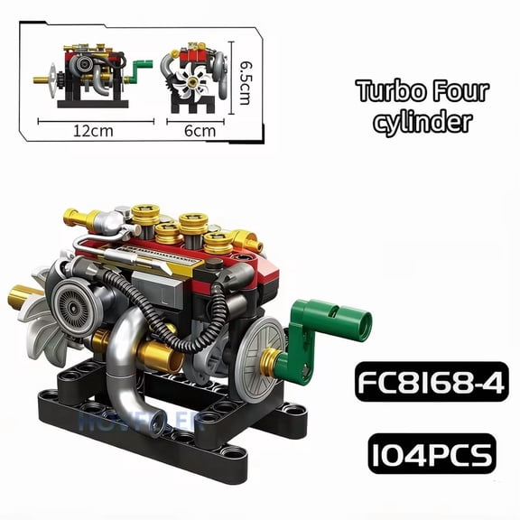 Brixzonecho Turbo Four-Cylinder Engine Building Set Compatible with Lego Educational Mechanical Model for Adult Home Office Decor