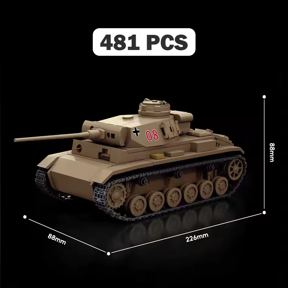 Brixzonecho WW2 German Panzer III Tank Building Set Compatible with Lego Military Vehicle Model for Adult Home Office Decor