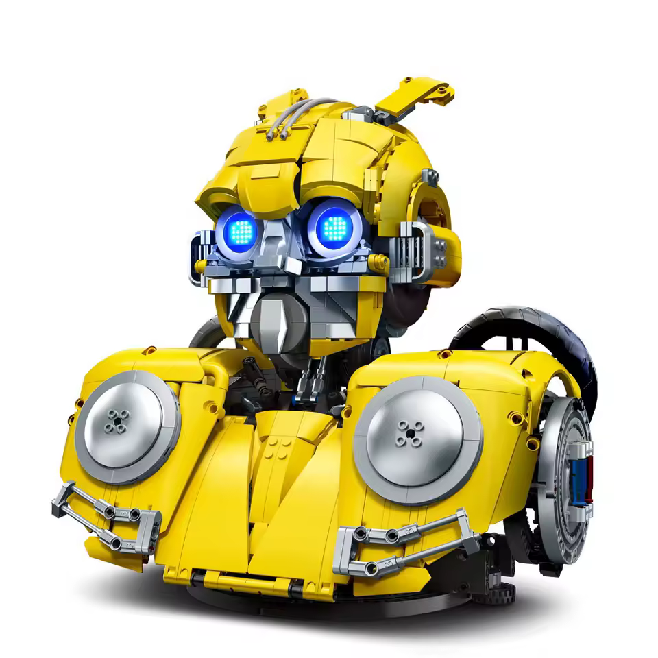 Brixzonecho Yellow Mecha Bust Building Set with LED Compatible with Lego Machine Science Model for Adult Home Office Decor