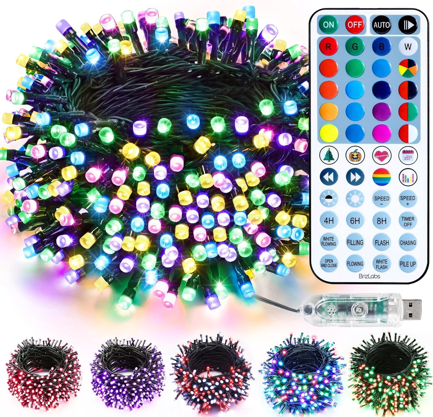 BrizLabs RGB Color Changing String Lights, 33FT 100 LED Pastel Easter ...