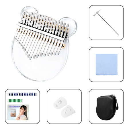 Brizi Living 17 Key Kalimba Thumb Piano Clear Crystal Acrylic Finger Piano Transparent Body Cute Bear Shaped Kalimba with Case Gifts and Tuning Hammer for Kids Adult Beginners