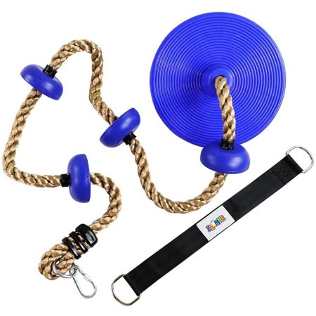Brizi Living Climbing Rope with Platforms and Dis Swing Seat Set Accessory Including Bonus Hanging Strap & Carabiner,Blue