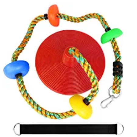 Brizi Living Climbing Rope with Platforms and Disc Swing Seat Set Playground Accessories Including Bonus Hanging Strap & Carabiner,Red