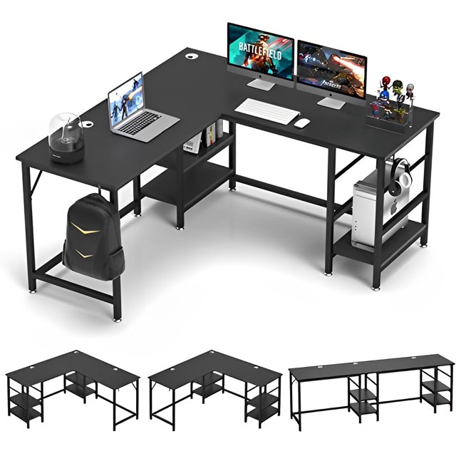 Brizi Living Lshaped Computer Desk with Shelf,Adjustment Gaming Desk
