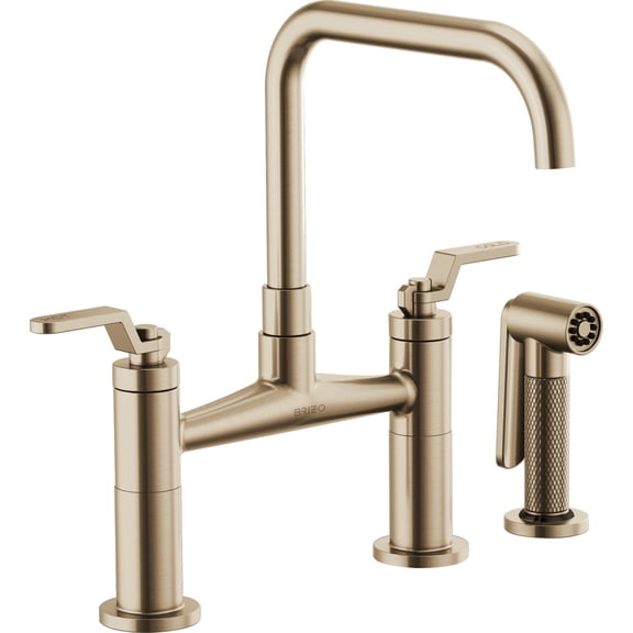 Open Box Brizo 62554Lf Litze Double Handle Square Arc Bridge Kitchen Faucet - Gold