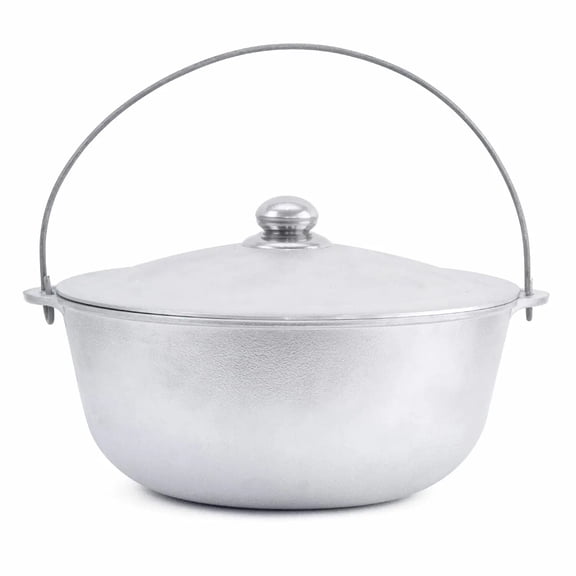 Brizoll Cast Aluminum Campfire Cooking Pot with Lid and Handle 6.3 Qt (6 L) Camping Kazan Aluminum Asian Cauldron for Outdoor Cooking Kitchen Pot Camping Cookware, Gray
