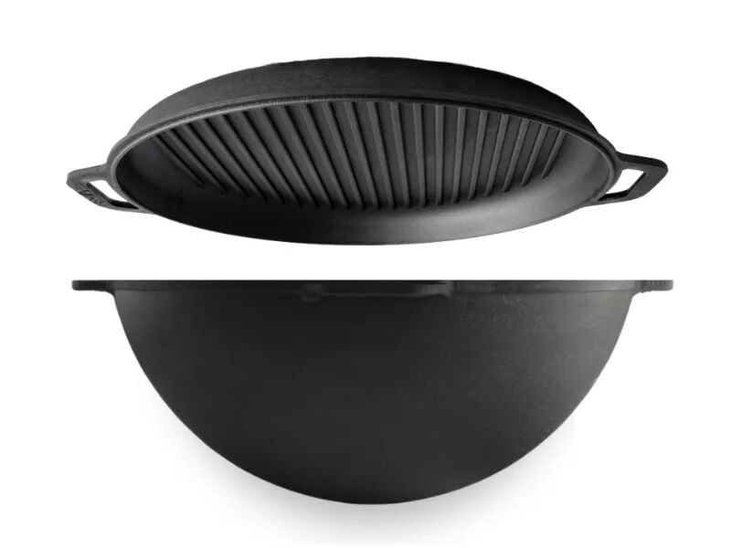 Brizoll Cast Iron Asian Cauldron with Grill Pan Lid 15.85 Qt (15 L) Cast Iron Kazan with Lid Cooking Pot Kitchen Pot Cookware Camping Kazan, Black