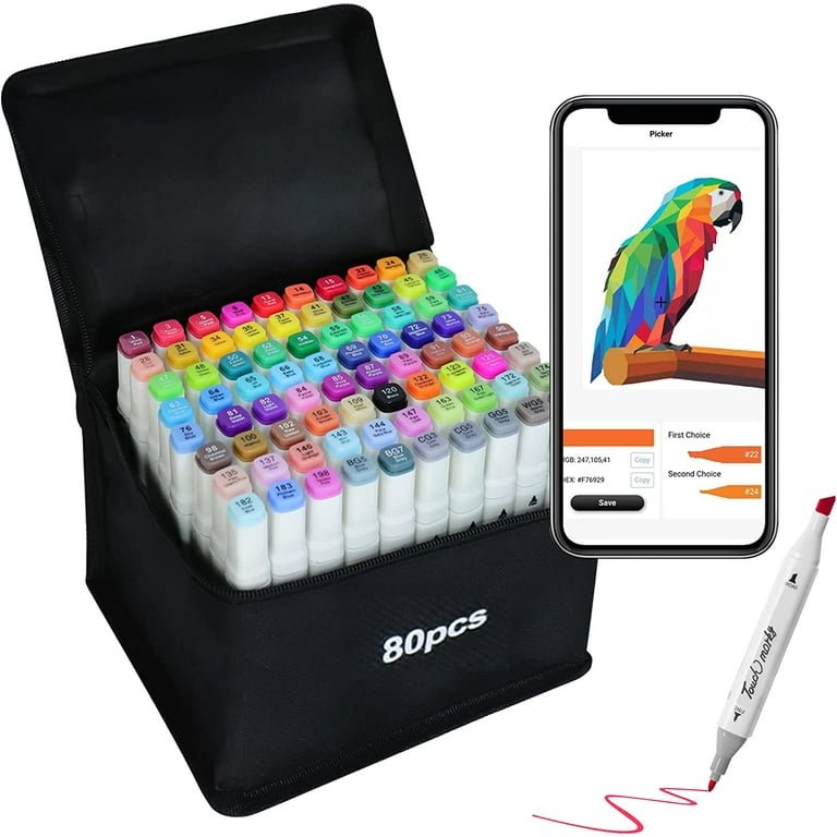 Brled 80 Colors Alcohol Markers, Free APP for Coloring, Dual Tips Markers  for Artists, Art Markers Drawing Markers for Adult and Kids Coloring, Great