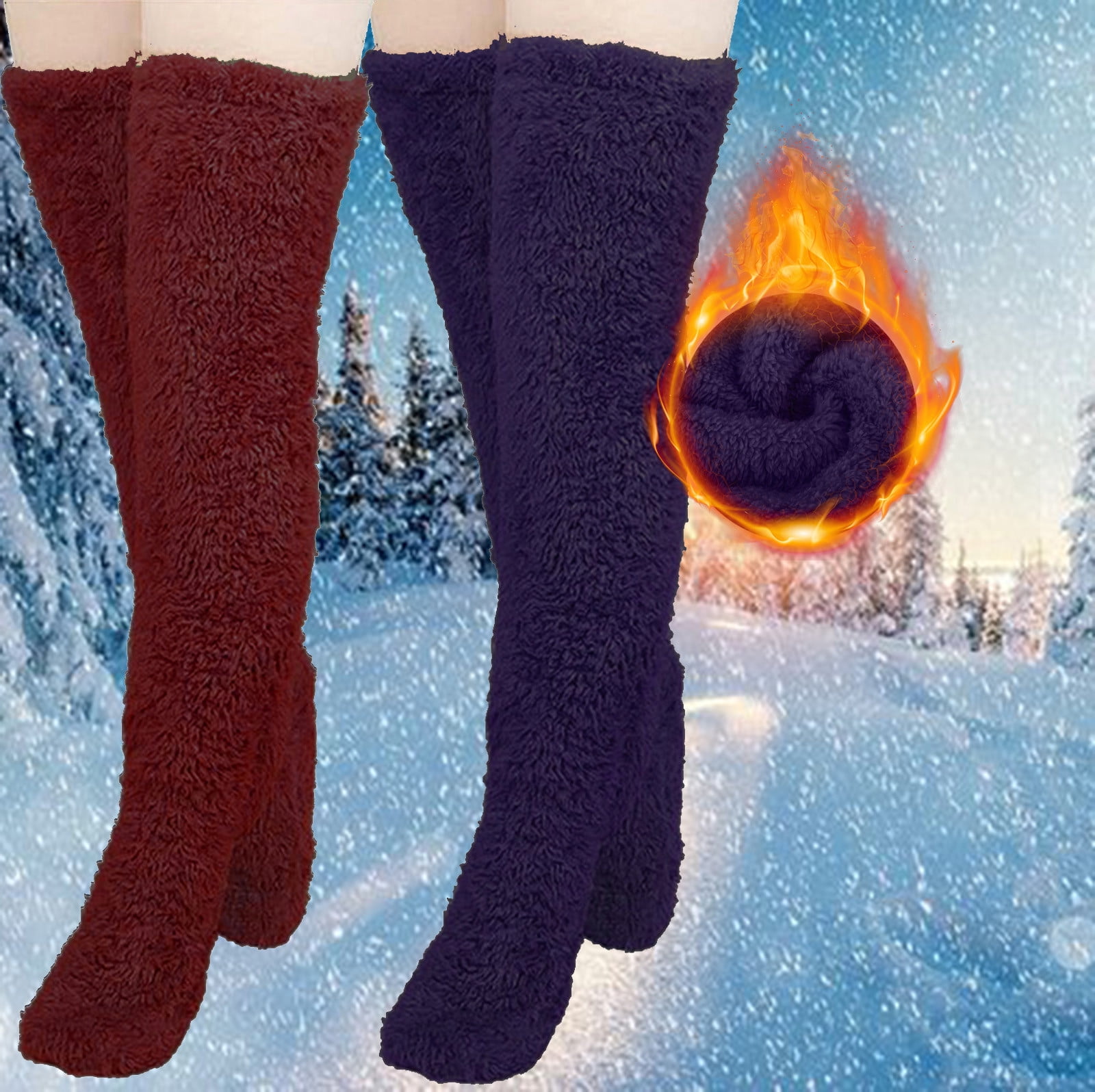 Brnmxoke 2 Pairs Women Fuzzy Socks Cozy Soft Fluffy Cute Teddy Legs ...