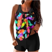 Brnmxoke 2 Piece Tankini Swimsuits for Women with Boy Shorts Athletic Swim Top Bathing Suits Modest Loose Comfy Soft Swimwear Two Piece Bathing Suit