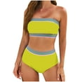 thumbnail image 1 of Brnmxoke 2 Pieces Swimsuits for Women Summer Stretchy Color Block Tube Top Removable Padding High Waisted Swimwear Beach Bandeau Bikini Set Yellow,XL, 1 of 4