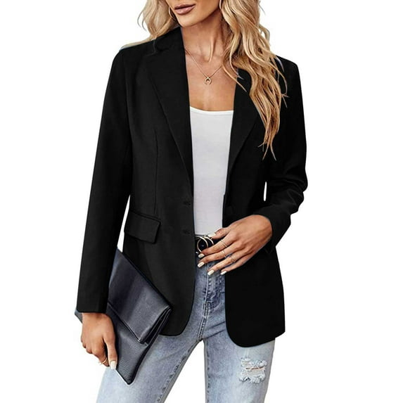 Brnmxoke 2023 Clearance Casual Blazer Jackets for Women Long Sleeve Office Blazers Single Button Lapel Outerwear Autumn Fashion Suit Blazer