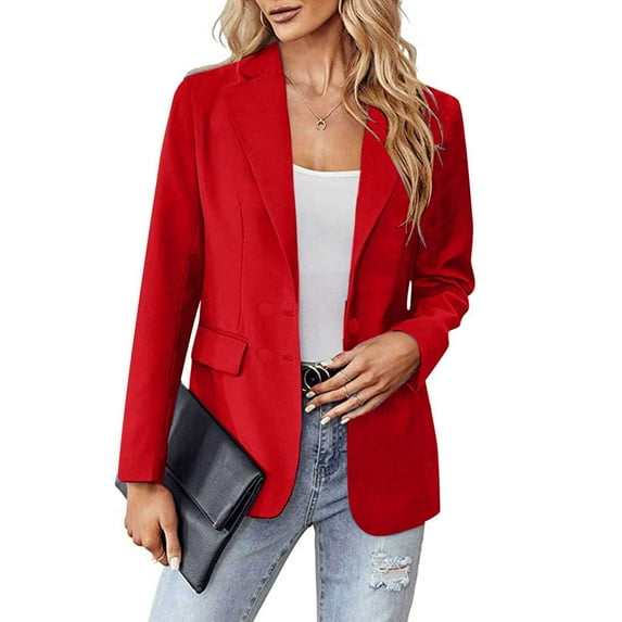 Brnmxoke 2023 Clearance Casual Blazer Jackets for Women Long Sleeve Office Blazers Single Button Lapel Outerwear Autumn Fashion Suit Blazer