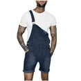 thumbnail image 1 of Brnmxoke 2024 Mens Distressed Bib Overall Shorts Adjustable Straps Lightweight Casual Loose Fit Walkshort Jumpsuit Button Hole Rompers Dark Blue,XL, 1 of 3