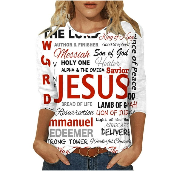 Brnmxoke 2024 Summer Easter Graphic Tops for Women 3/4 Length Sleeve Round Neck T Shirts Funny Letter Print Tees Casual Three Quarter Sleeve Basic T Shirt Loose Comfy Soft Holiday T-Shirts