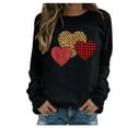 thumbnail image 1 of Brnmxoke 2024 Valentine's Day Sweatshirt Women Leopard Love Heart Plaid Graphic Round Neck Long Sleeve Shirt Blouse Loose Casual Valentines Gifts Pullover Tops, 1 of 3