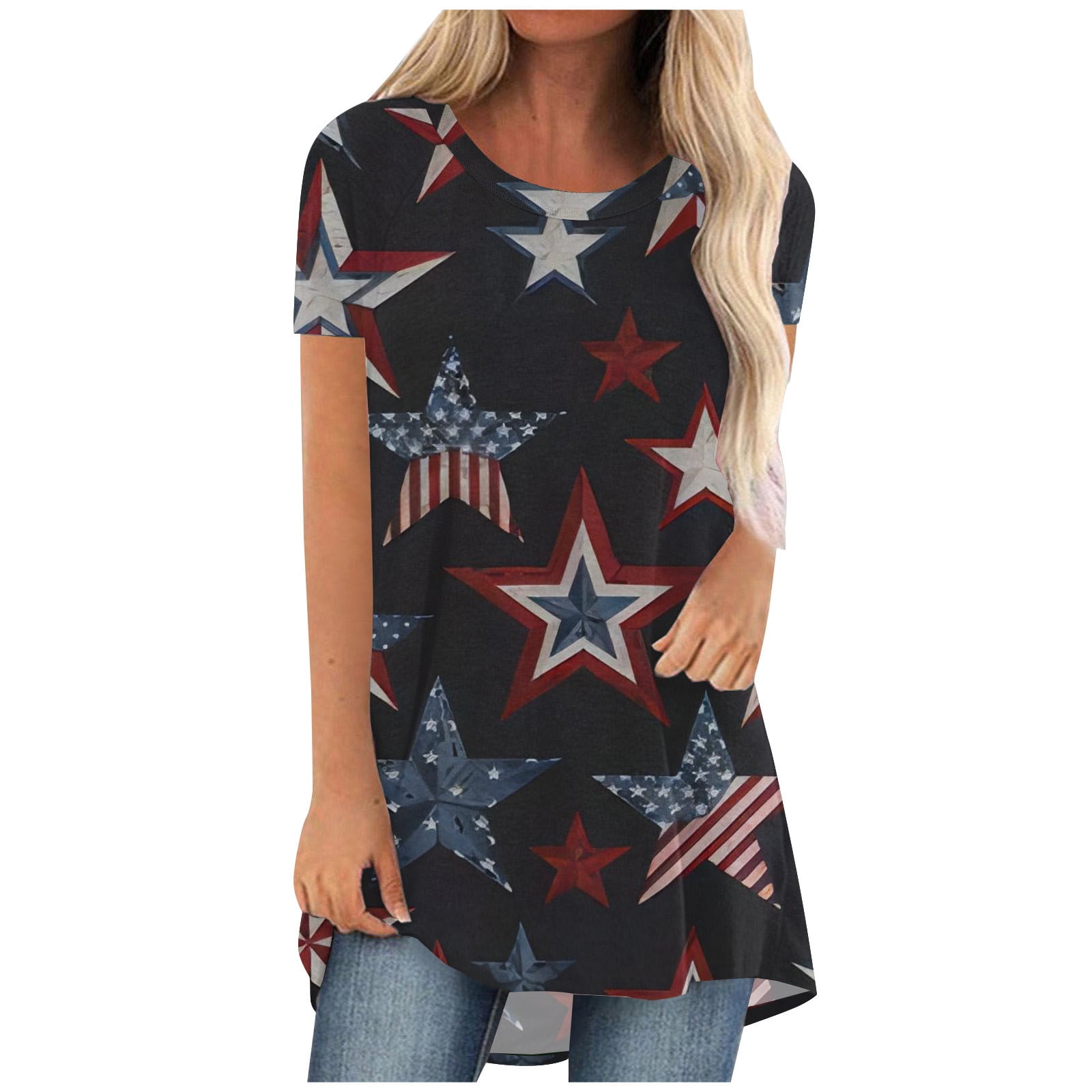 Brnmxoke 2024 Women's Summer Tunic Top Independence Day Short Sleeve ...